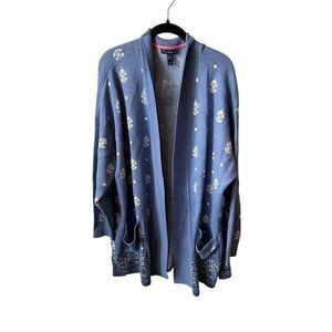 Isaac Mizrahi Live! Women's 2XL Blue‎ Floral Kimono Cardigan